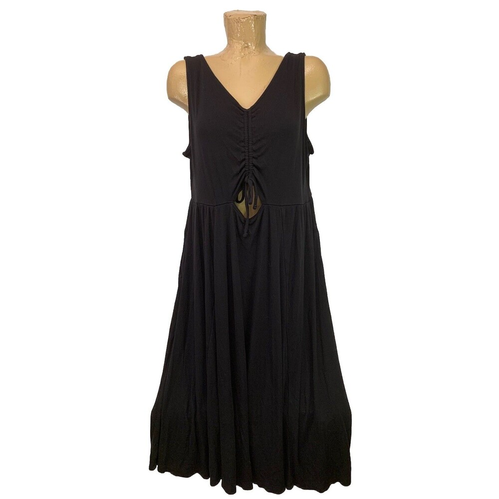 Ava & Viv Dress Plus Size 1x 43” A Line Sleeveless Black A Line Ribbed Stretch